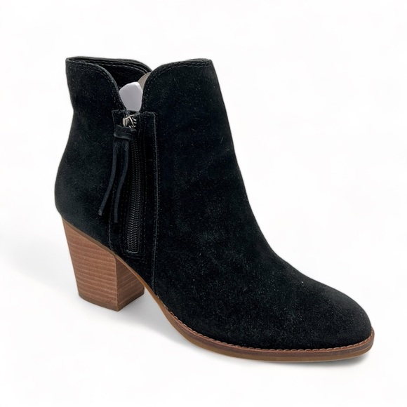 Frye & Co. Ankle Boot Black Suede Allister Block Heel Bootie Zip Tassel … - Picture 1 of 12